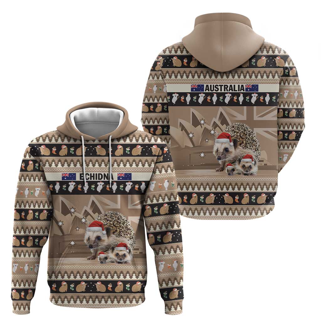 Aussie Echidna Zip Hoodie Merry Christmas