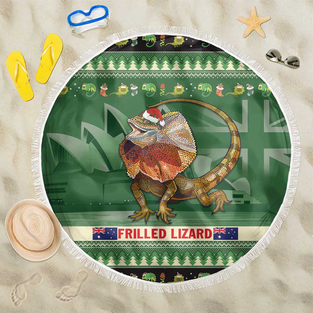 Aussie Frilled Lizard Beach Blanket Merry Christmas