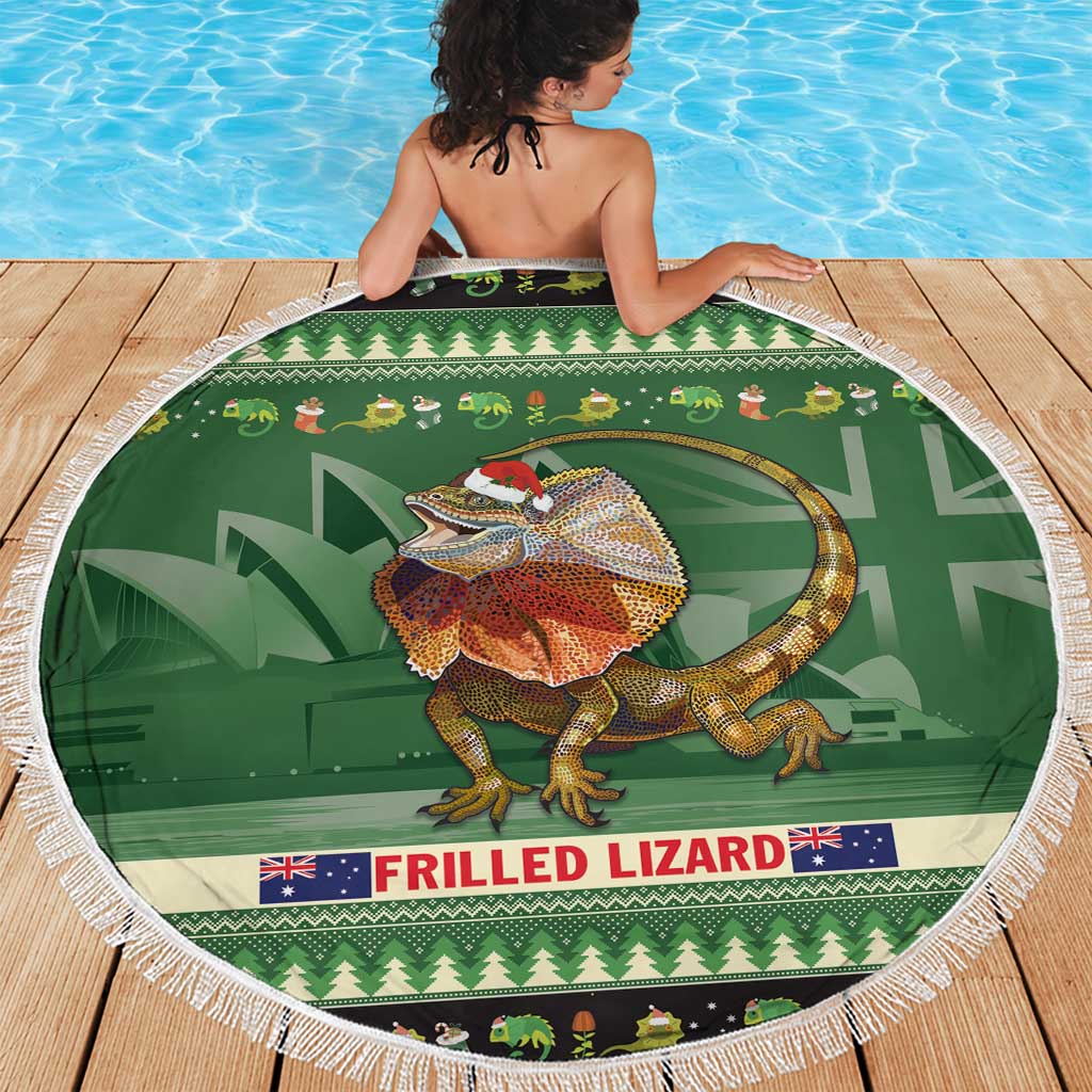 Aussie Frilled Lizard Beach Blanket Merry Christmas