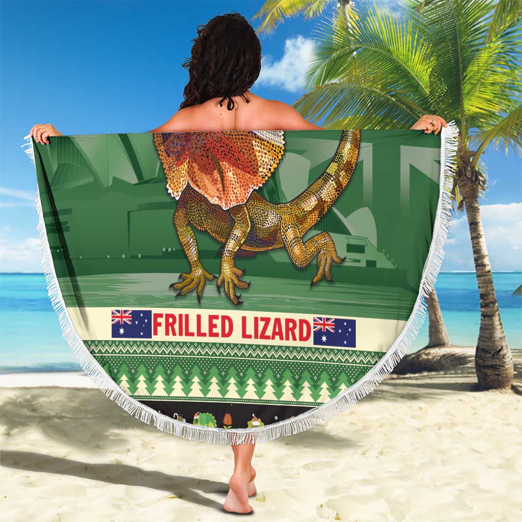 Aussie Frilled Lizard Beach Blanket Merry Christmas