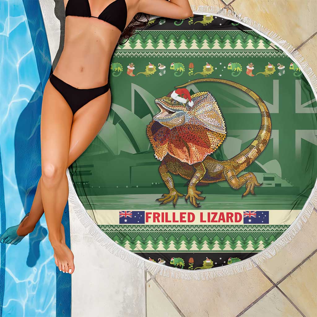 Aussie Frilled Lizard Beach Blanket Merry Christmas