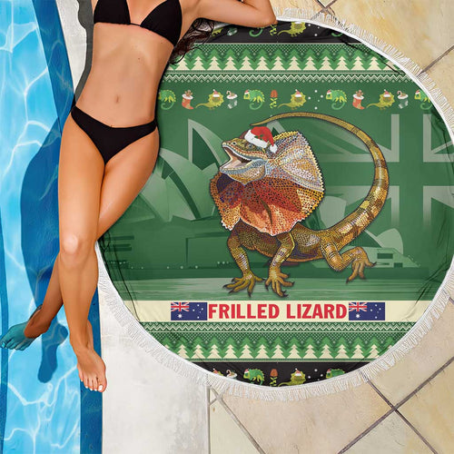 Aussie Frilled Lizard Beach Blanket Merry Christmas