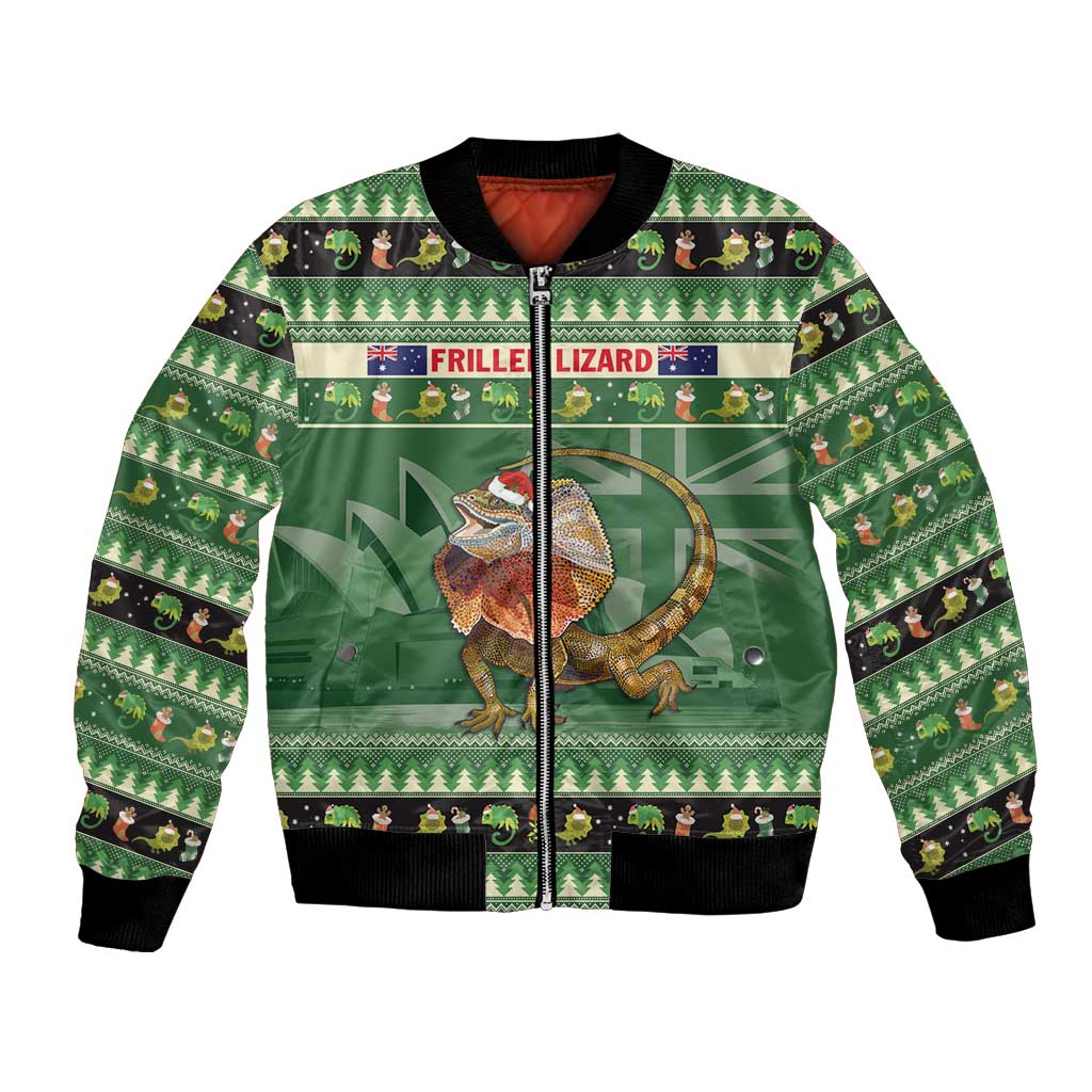 Aussie Frilled Lizard Bomber Jacket Merry Christmas