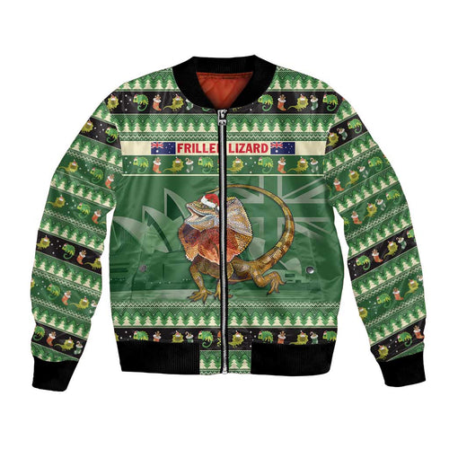 Aussie Frilled Lizard Bomber Jacket Merry Christmas