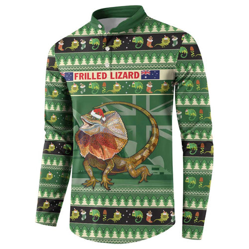Aussie Frilled Lizard Button Sweatshirt Merry Christmas
