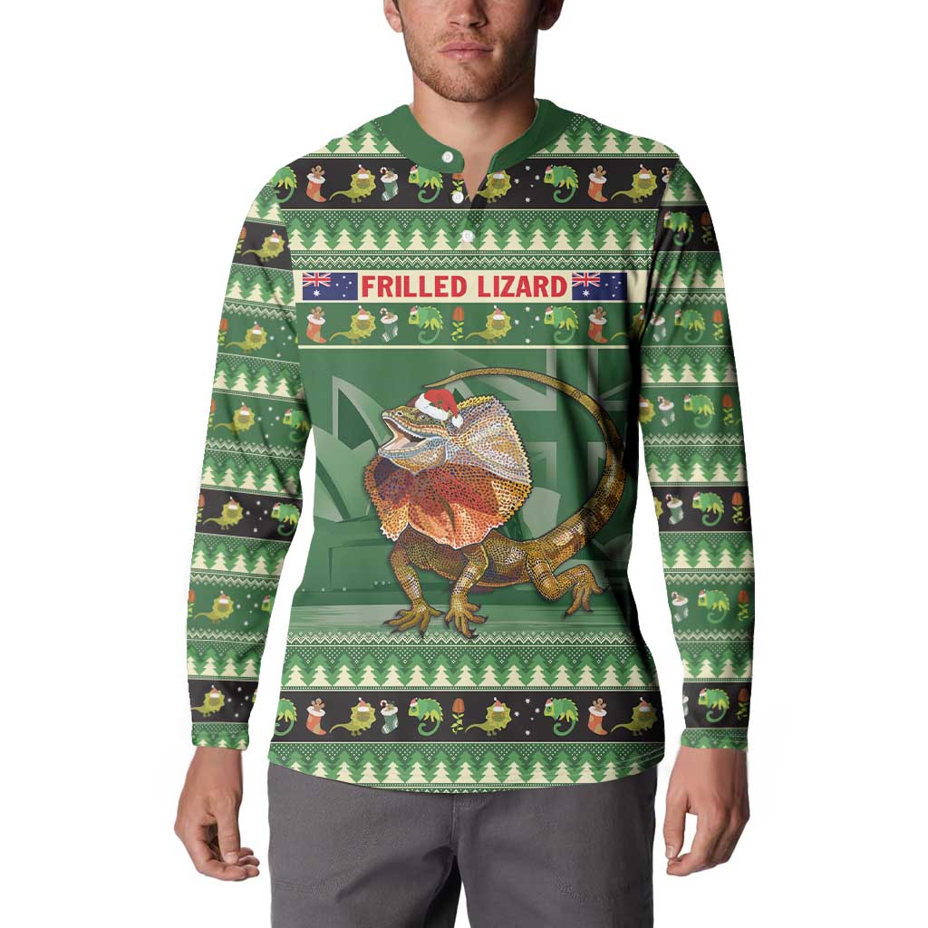 Aussie Frilled Lizard Button Sweatshirt Merry Christmas