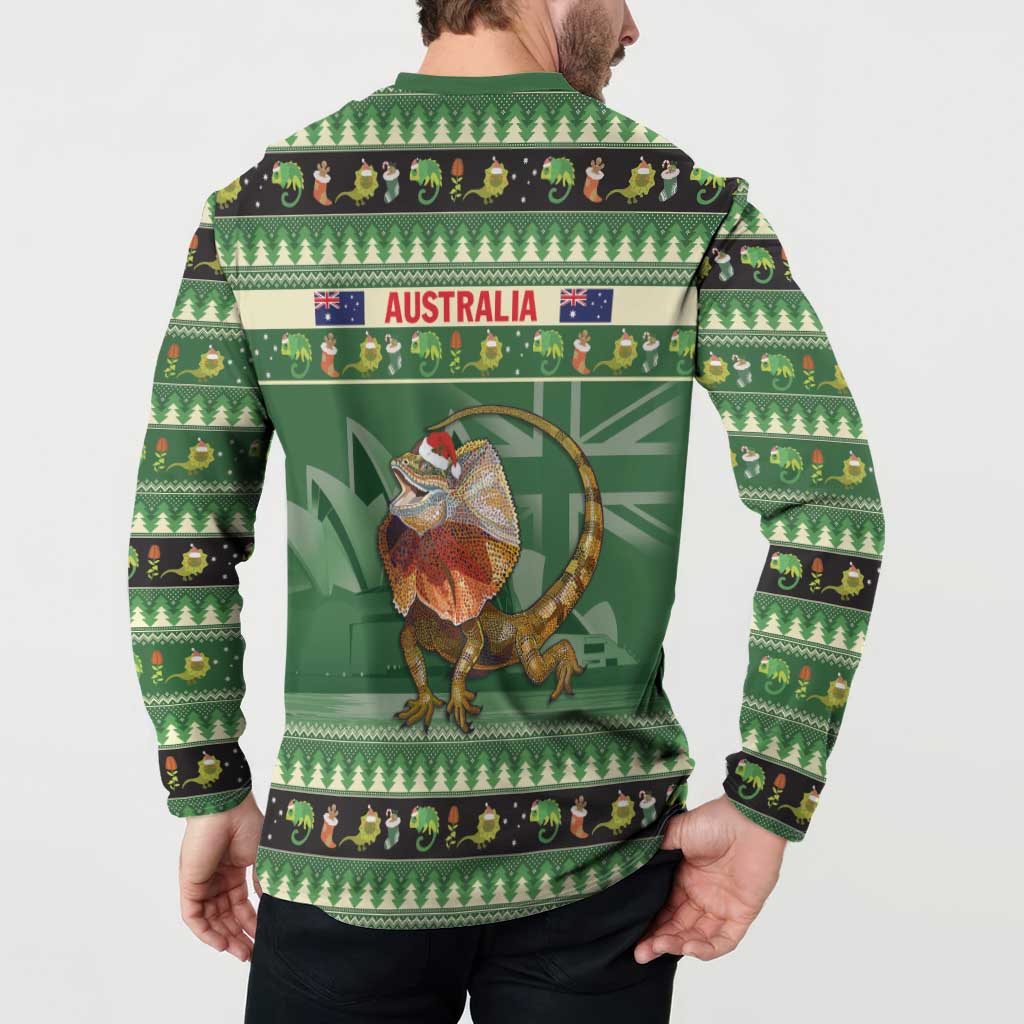 Aussie Frilled Lizard Button Sweatshirt Merry Christmas
