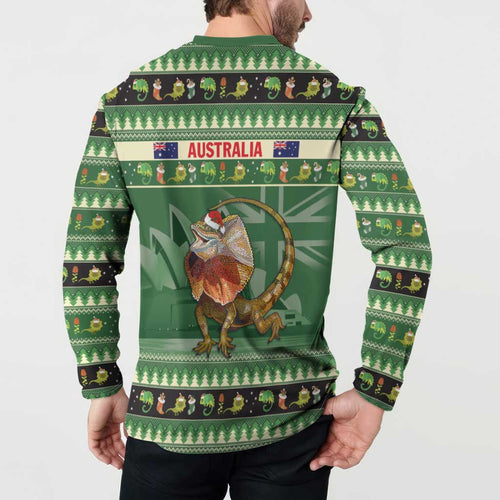 Aussie Frilled Lizard Button Sweatshirt Merry Christmas