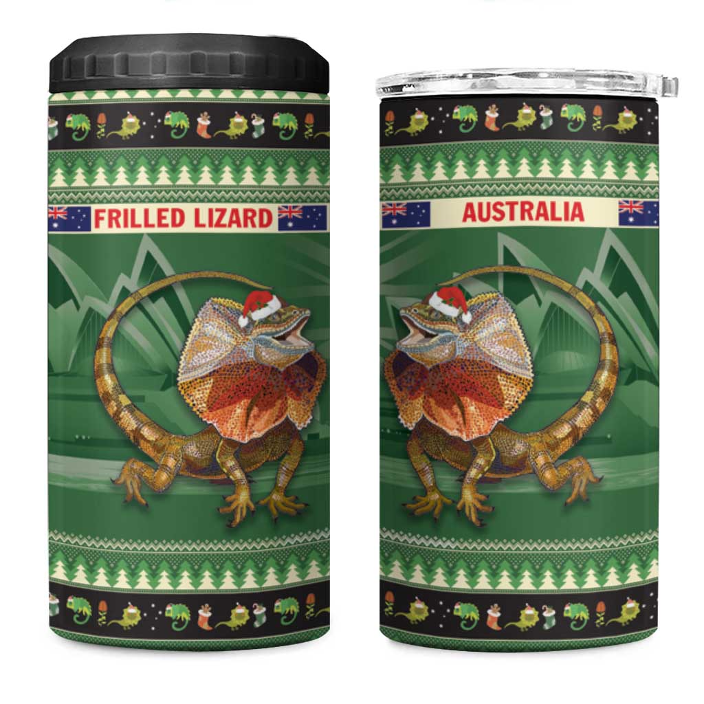 Aussie Frilled Lizard 4 in 1 Can Cooler Tumbler Merry Christmas