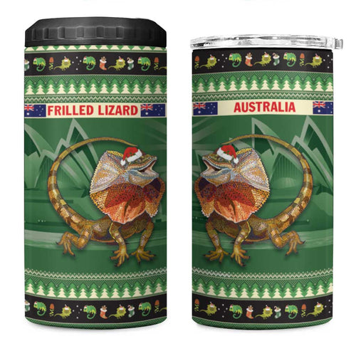 Aussie Frilled Lizard 4 in 1 Can Cooler Tumbler Merry Christmas