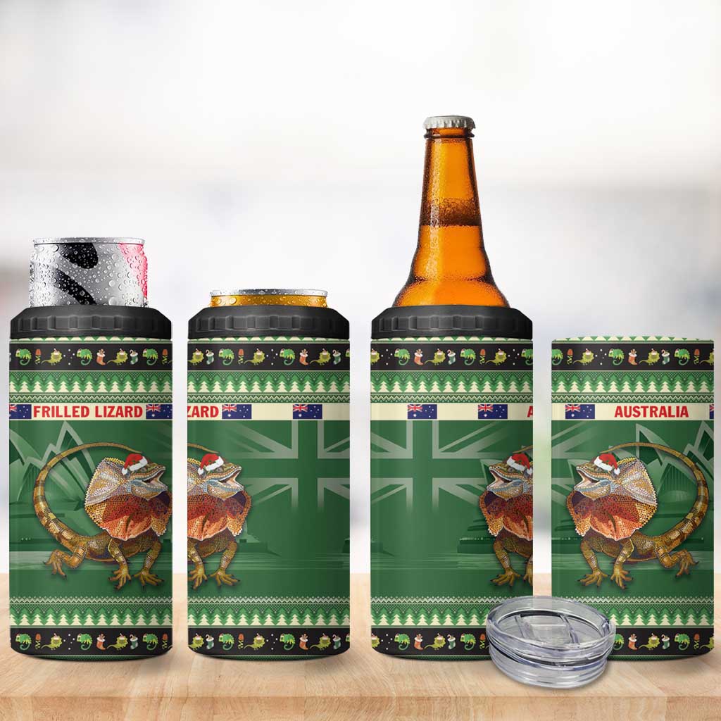 Aussie Frilled Lizard 4 in 1 Can Cooler Tumbler Merry Christmas
