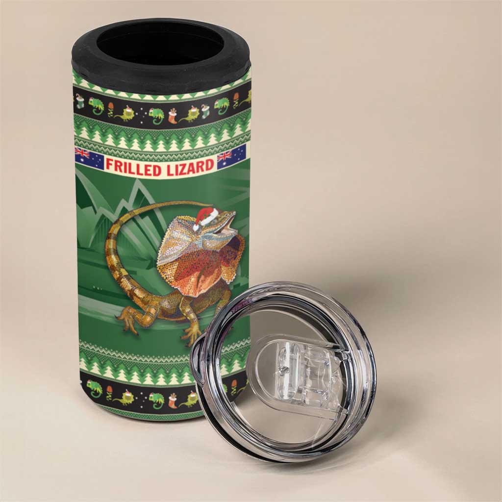 Aussie Frilled Lizard 4 in 1 Can Cooler Tumbler Merry Christmas