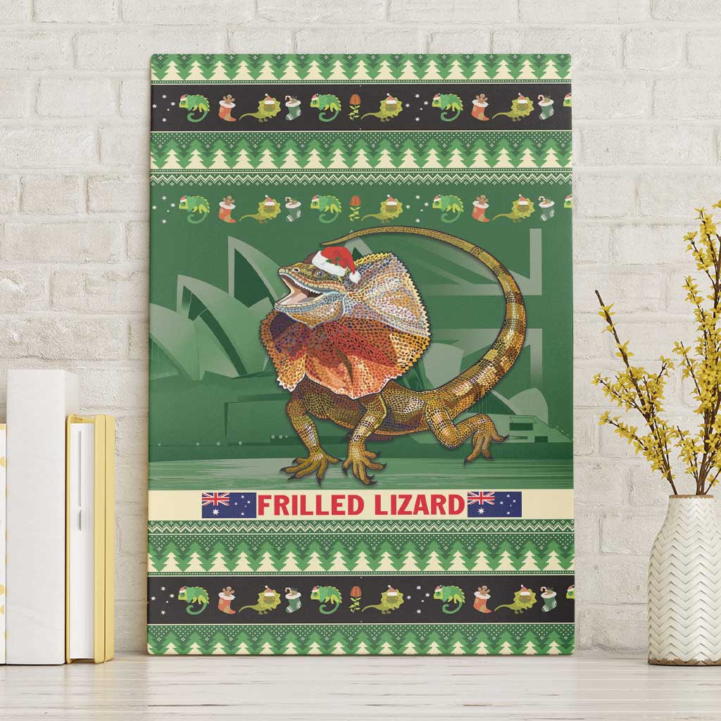 Aussie Frilled Lizard Canvas Wall Art Merry Christmas