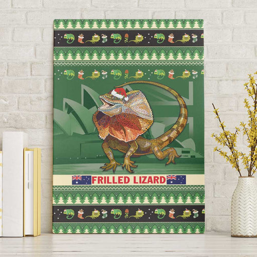 Aussie Frilled Lizard Canvas Wall Art Merry Christmas