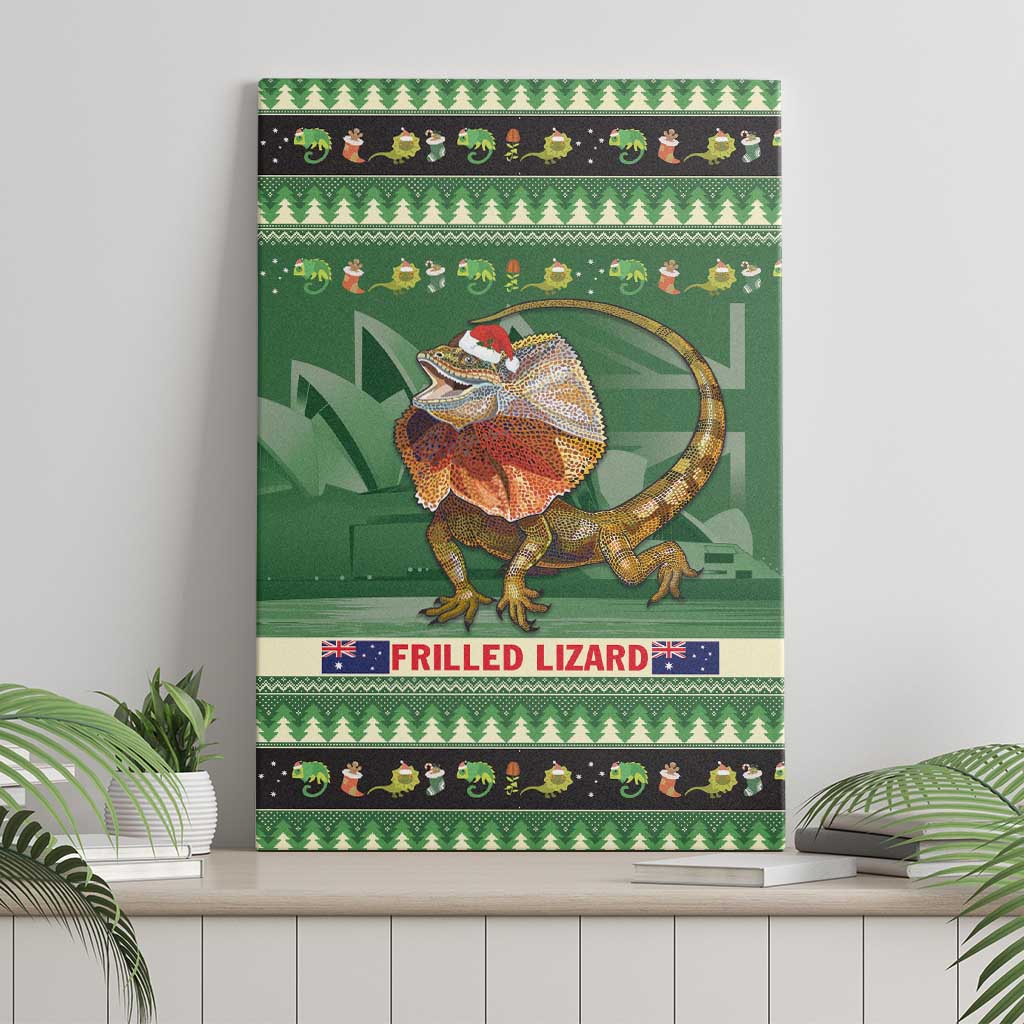 Aussie Frilled Lizard Canvas Wall Art Merry Christmas