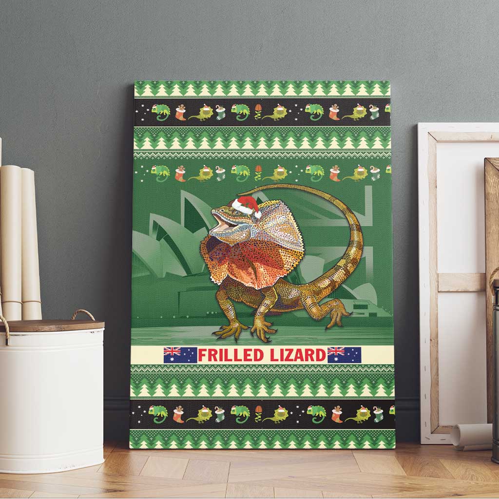 Aussie Frilled Lizard Canvas Wall Art Merry Christmas