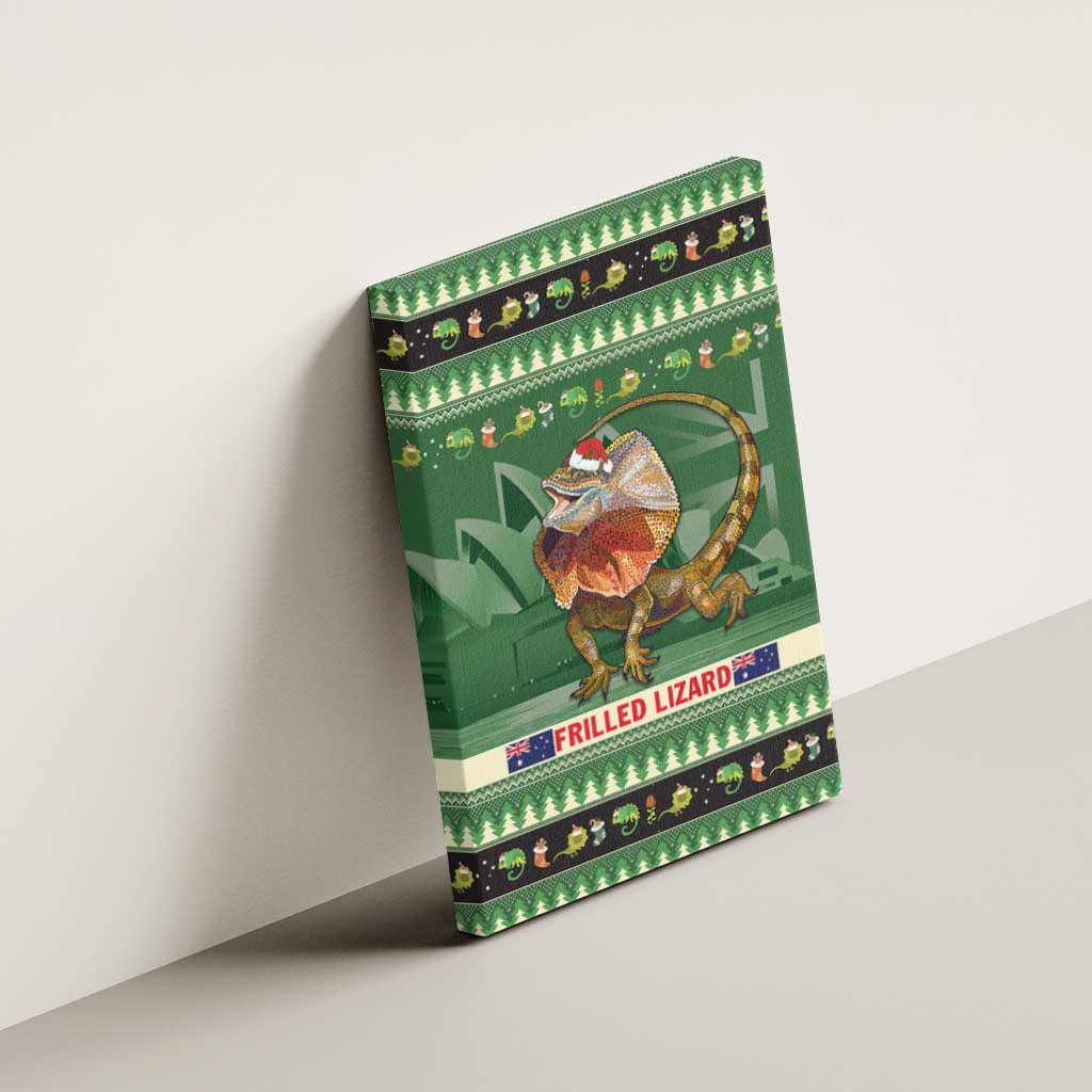Aussie Frilled Lizard Canvas Wall Art Merry Christmas