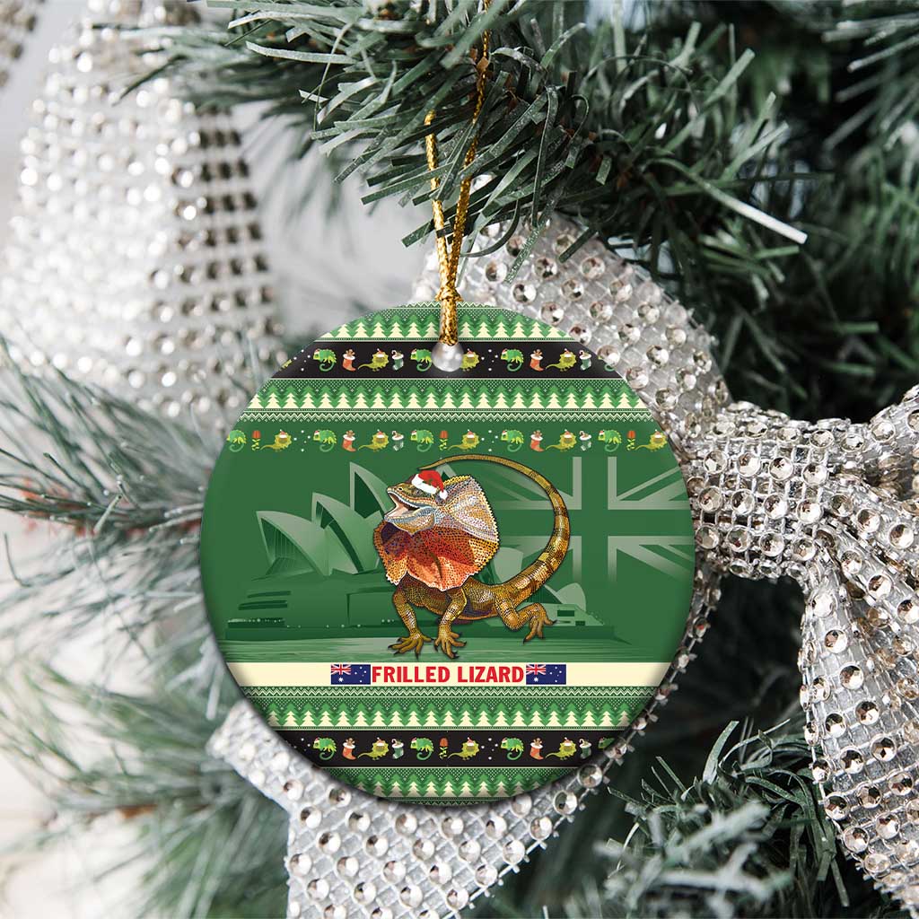 Aussie Frilled Lizard Ceramic Ornament Merry Christmas