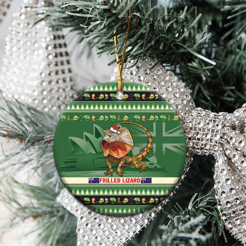 Aussie Frilled Lizard Ceramic Ornament Merry Christmas