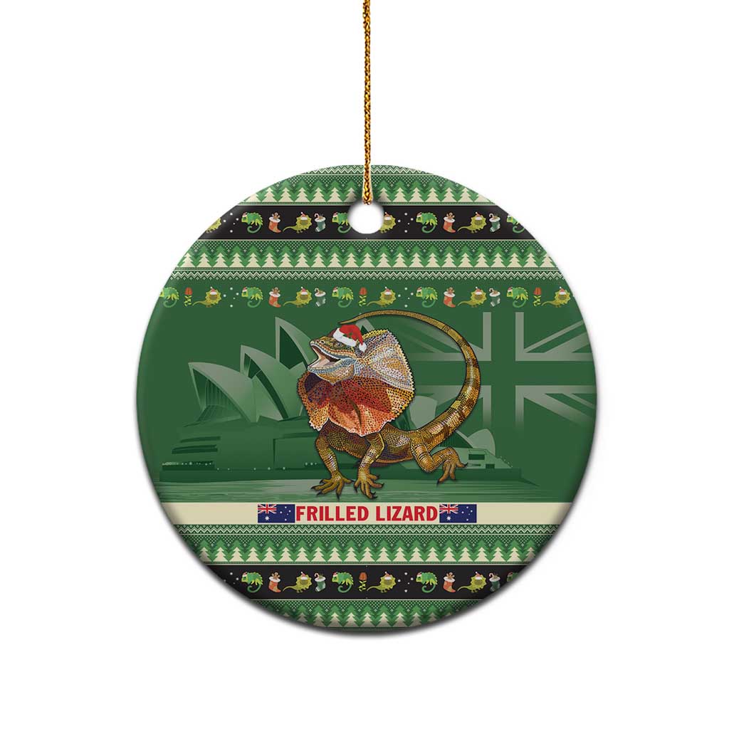 Aussie Frilled Lizard Ceramic Ornament Merry Christmas