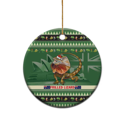 Aussie Frilled Lizard Ceramic Ornament Merry Christmas