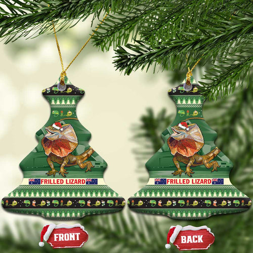 Aussie Frilled Lizard Ceramic Ornament Merry Christmas