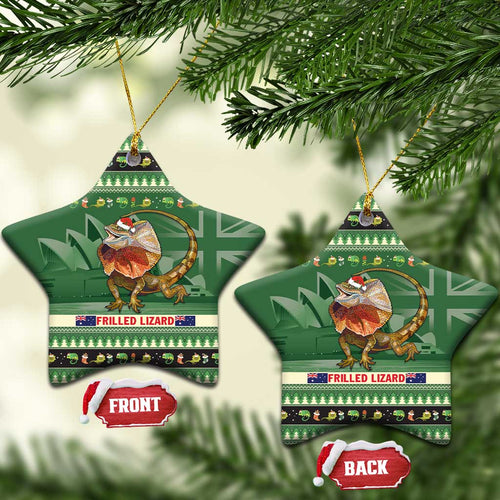 Aussie Frilled Lizard Ceramic Ornament Merry Christmas