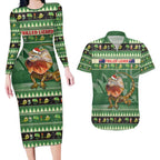 Aussie Frilled Lizard Couples Matching Long Sleeve Bodycon Dress and Hawaiian Shirt Merry Christmas