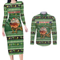 Aussie Frilled Lizard Couples Matching Long Sleeve Bodycon Dress and Long Sleeve Button Shirt Merry Christmas