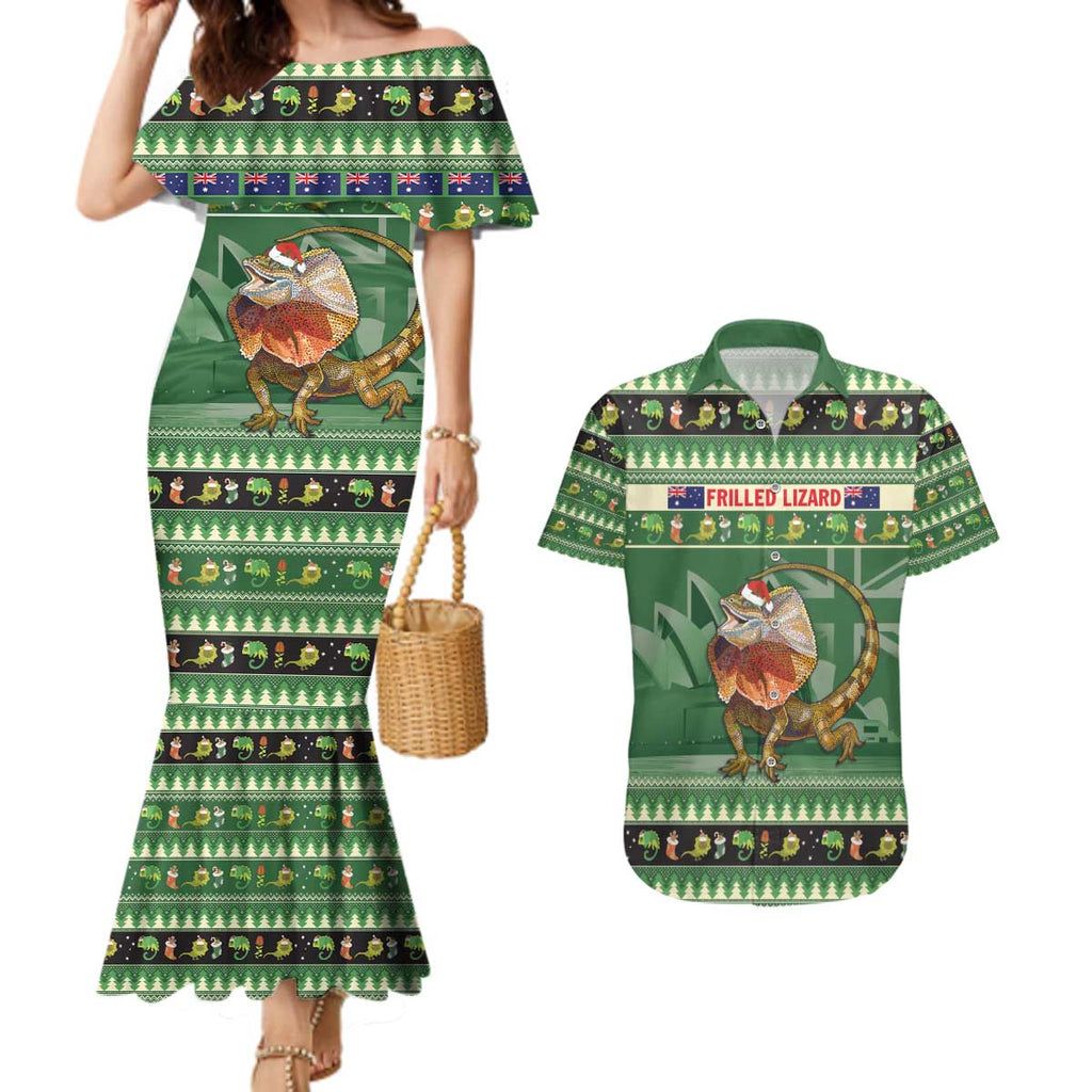 Aussie Frilled Lizard Couples Matching Mermaid Dress and Hawaiian Shirt Merry Christmas