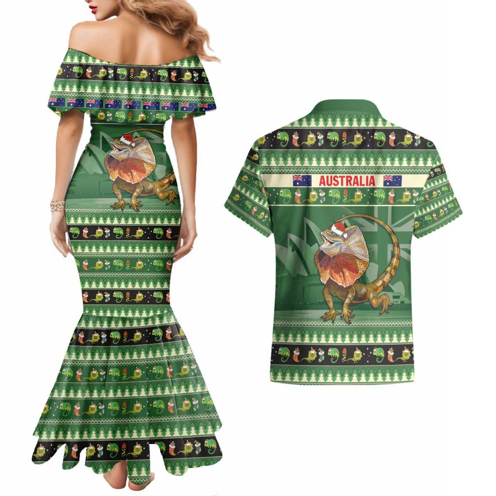 Aussie Frilled Lizard Couples Matching Mermaid Dress and Hawaiian Shirt Merry Christmas
