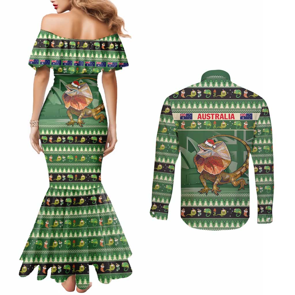 Aussie Frilled Lizard Couples Matching Mermaid Dress and Long Sleeve Button Shirt Merry Christmas