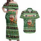 Aussie Frilled Lizard Couples Matching Off Shoulder Maxi Dress and Hawaiian Shirt Merry Christmas