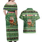 Aussie Frilled Lizard Couples Matching Off Shoulder Maxi Dress and Hawaiian Shirt Merry Christmas