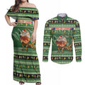 Aussie Frilled Lizard Couples Matching Off Shoulder Maxi Dress and Long Sleeve Button Shirt Merry Christmas