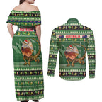 Aussie Frilled Lizard Couples Matching Off Shoulder Maxi Dress and Long Sleeve Button Shirt Merry Christmas
