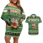 Aussie Frilled Lizard Couples Matching Off Shoulder Short Dress and Hawaiian Shirt Merry Christmas