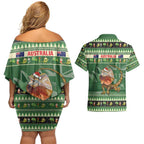 Aussie Frilled Lizard Couples Matching Off Shoulder Short Dress and Hawaiian Shirt Merry Christmas