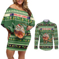 Aussie Frilled Lizard Couples Matching Off Shoulder Short Dress and Long Sleeve Button Shirt Merry Christmas