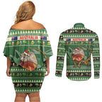 Aussie Frilled Lizard Couples Matching Off Shoulder Short Dress and Long Sleeve Button Shirt Merry Christmas