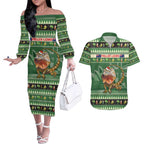 Aussie Frilled Lizard Couples Matching Off The Shoulder Long Sleeve Dress and Hawaiian Shirt Merry Christmas