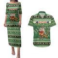 Aussie Frilled Lizard Couples Matching Puletasi and Hawaiian Shirt Merry Christmas