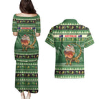 Aussie Frilled Lizard Couples Matching Puletasi and Hawaiian Shirt Merry Christmas