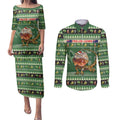 Aussie Frilled Lizard Couples Matching Puletasi and Long Sleeve Button Shirt Merry Christmas
