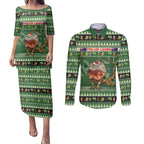 Aussie Frilled Lizard Couples Matching Puletasi and Long Sleeve Button Shirt Merry Christmas