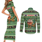 Aussie Frilled Lizard Couples Matching Short Sleeve Bodycon Dress and Long Sleeve Button Shirt Merry Christmas