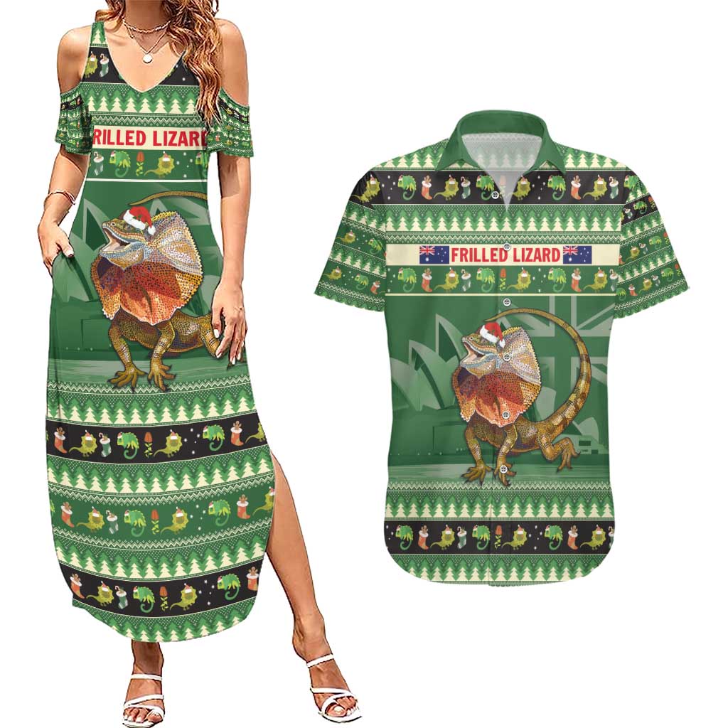 Aussie Frilled Lizard Couples Matching Summer Maxi Dress and Hawaiian Shirt Merry Christmas