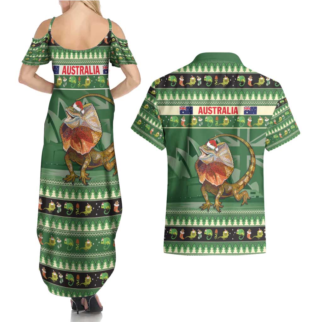 Aussie Frilled Lizard Couples Matching Summer Maxi Dress and Hawaiian Shirt Merry Christmas