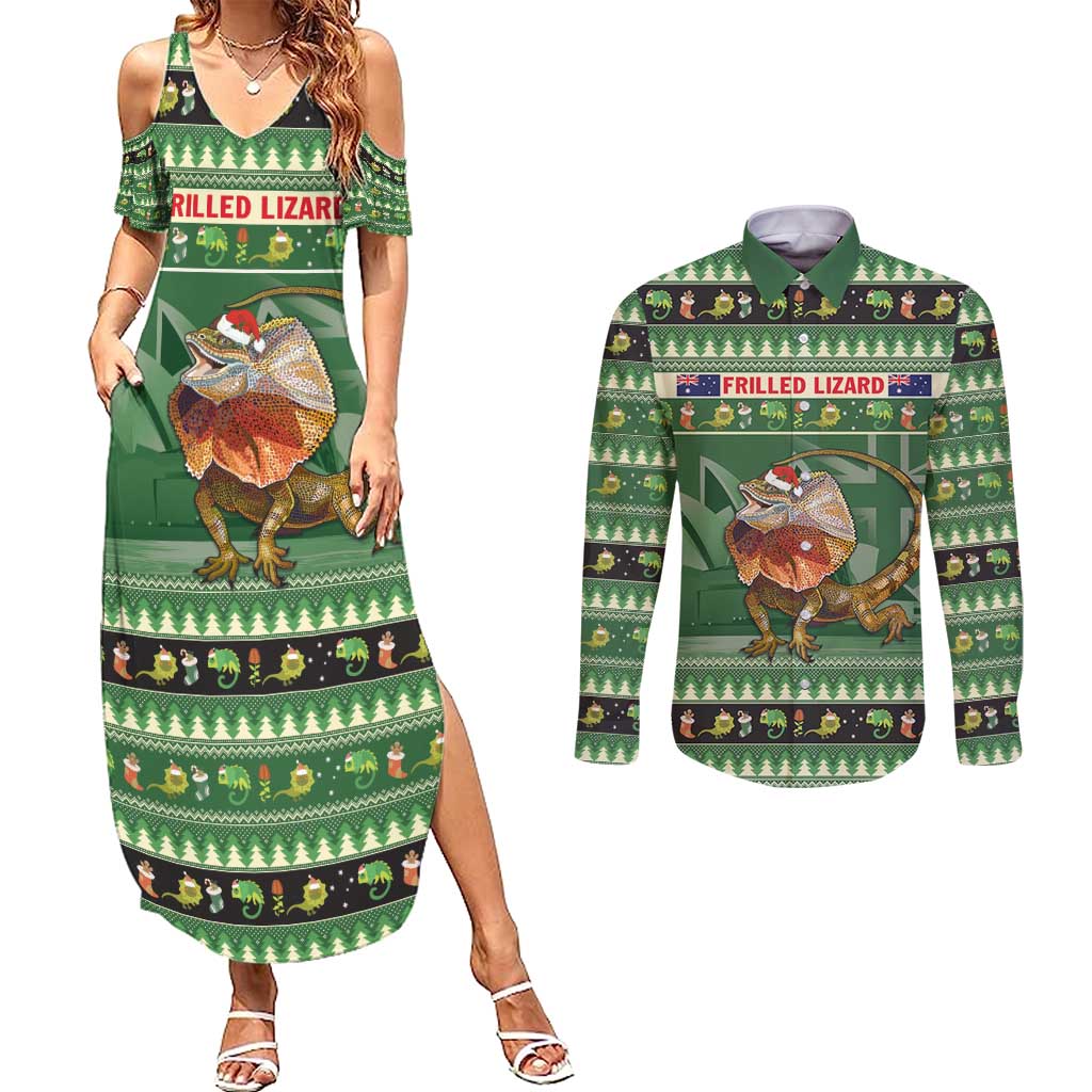 Aussie Frilled Lizard Couples Matching Summer Maxi Dress and Long Sleeve Button Shirt Merry Christmas
