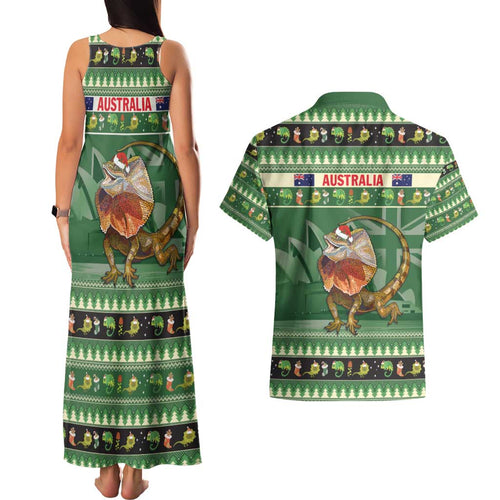 Aussie Frilled Lizard Couples Matching Tank Maxi Dress and Hawaiian Shirt Merry Christmas